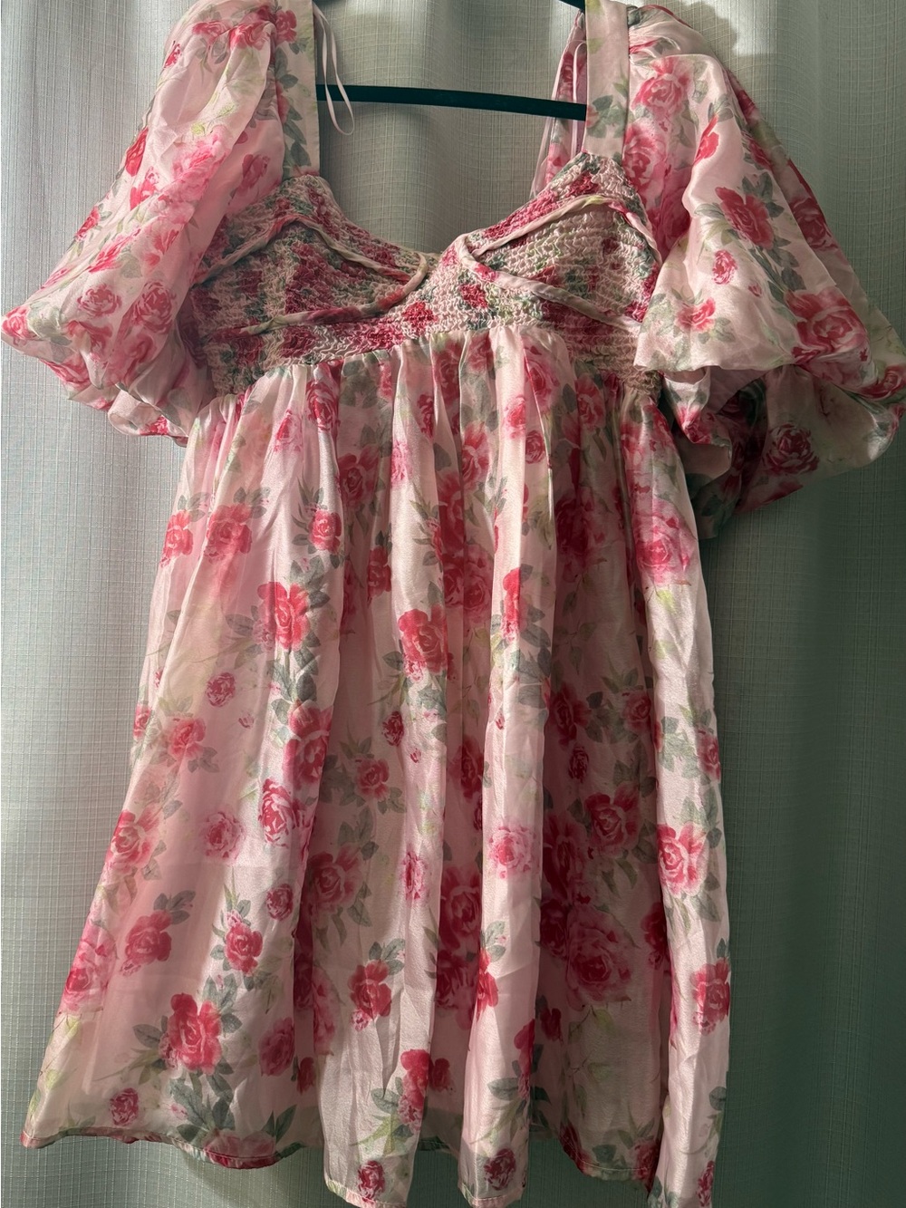 Bohme Pink Floral Smocked Dress with Puff Sleeves